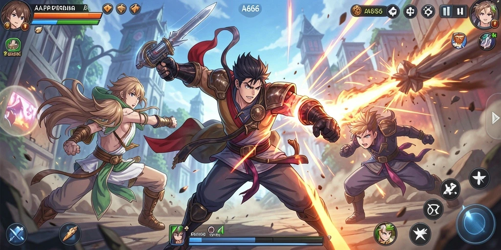 Tangkapan layar AA666 menampilkan pertarungan seru antar karakter Anime.