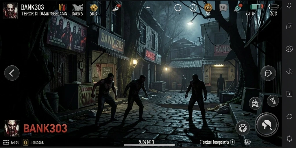 Tangkapan layar menampilkan suasana mencekam dalam gameplay BANK303.
