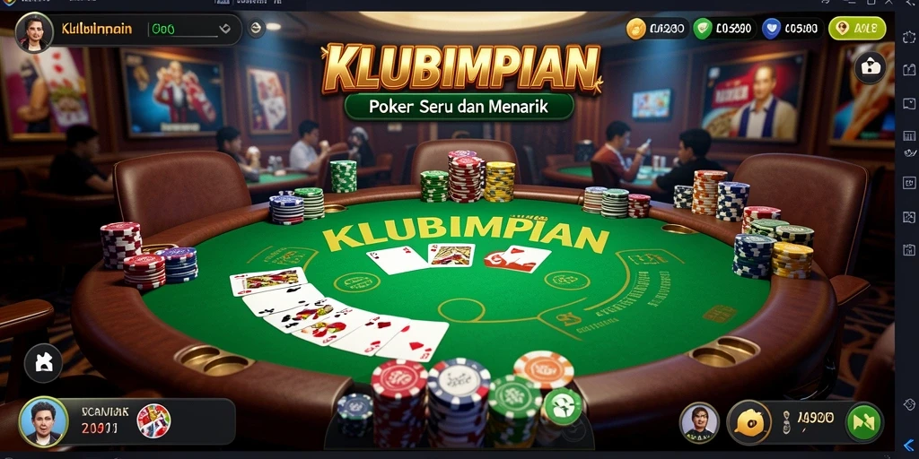 Screenshot permainan KLUBIMPIAN menampilkan aksi poker yang intens.