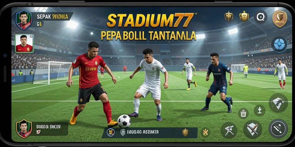Tampilan gameplay STADIUM77 yang menegangkan di lapangan sepak bola.