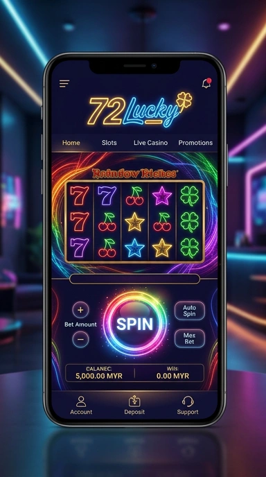 Tampilan utama aplikasi 72lucky yang menarik dan user-friendly.
